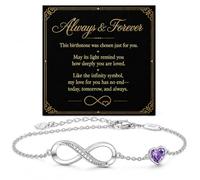 Heart Birthstone Infinity Chain Bracelet for Women, Forever Jewelry Gift | Infinity heart bracelet with a birthstone accent and adjustable chain, presented with an Always & Forever message card.