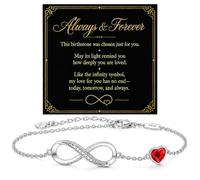 Heart Birthstone Infinity Chain Bracelet for Women, Forever Jewelry Gift | Infinity heart bracelet with a birthstone accent and adjustable chain, presented with an Always & Forever message card.