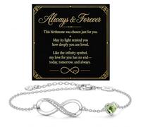 Heart Birthstone Infinity Chain Bracelet for Women, Forever Jewelry Gift | Infinity heart bracelet with a birthstone accent and adjustable chain, presented with an Always & Forever message card.