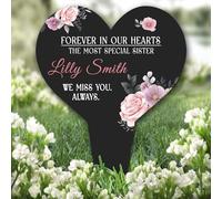 Heart Black Special Sister Remembrance Garden Plaque Grave Marker Memorial Stake |Personalised In Loving Memory Remembrance Memorial Plaque Grave Decoration Marker Garden Ground Stake