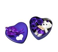 Heart Boxes, Heart Shaped Iron Gift Box With Soap Flower Rose Bouquet Multicolor 12x12x5cm(Purple)