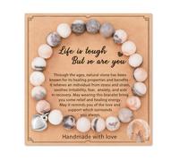 Heart Bracelet for Women, Natural Stone Adjustable Stretch Pink Zebra Healing Crystal Bracelets Idea Gift Teenage Girl Friendship Bracelet for Best Friends Mum at Mothers Day Christmas Birthday