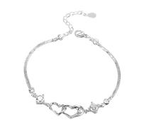 Heart Bracelets For Women - Aesthetic Double Heart Bracelet | Romantic Girls' Anklets For Girlfriend Wife Bridesmaid Bride Friend Wedding Valentine's Graduation