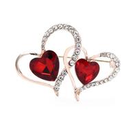 Heart Brooch, 4.2cm Rose Gold Double Crystal Rhinestone Pin | ROMANTIC GIFT PIN: 4.2x3cm rose gold alloy, red crystal & clear rhinestones, double heart design for Valentine's & weddings.