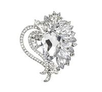 Heart Brooches for Women Elegant Red Love-Heart Crystal Brooch Pin for Love Wedding Art Deco Birthday Anniversary, M, Metal, cubic zirconia