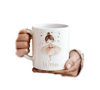 Heart Brunette Dancing Girl Ballerina Ballet Name Personalised Personalized Ceramic Coffee Mug 11oz Durham Tea Mug Gift Set Round Square Coaster Cup Handle Dishwasher Safe Custom Printed Design