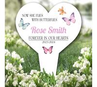 Heart Butterflies Remembrance Garden Plaque Grave Personalised Memorial Stake |Personalised In Loving Memory Remembrance Memorial Plaque Grave Decoration Marker Garden Ground Stake