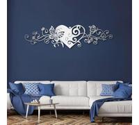 Heart Butterfly Metal Wall Art, Floral Swirl Wall Decor for Living Room, Bedroom, Bathroom, Kitchen(Silver,41" W x 11" H / 105x28cm)