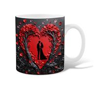 Heart Ceramic Coffee Mug, Romantic Elegant Flowers Silhouette Valentine Red Novelty Work Drinking Mugs with Handle Gift for Friends Family Co-Worker Lovers Eldership Senior 15 Oz