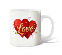Heart Ceramic Coffee Mug, Romantic Playful Love Gold Valentine Red Novelty Tea Cup with Handle Gift for Friendship Family Colleague Staff Sweetheart Teachers 11 Oz