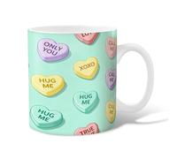 Heart Ceramic Coffee Mug, Valentine Playful Xoxo Hug Me Valentine Mint Green Novelty Work Drinking Mugs with Handle Gift for Friends Family Co-Worker Lovers Eldership Senior 11 Oz