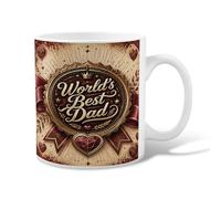 Heart Ceramic Coffee Mug, Vintage Rustic Royal Ribbon Father'S Day Red Novelty Work Drinking Mugs with Handle Ideal for Friendship Family Colleague Staff Sweetheart Teachers 11 Oz
