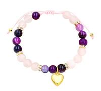 Heart Charm Bracelet, Natural Stone Wrap Strand String Beaded Bracelet for Women, Valentines Day Present, Mom Wife Daughter Girlfriend Teacher Gift, Free Engraving Available, M, Stainless Steel