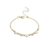 Heart Charm Chain Bracelet for Women, Dainty Gold Tone Adjustable Bracelet with Alternating White Shell Inlay & Paved Crystal Hearts, Elegant Delicate Jewelry for Daily, Party, Wedding Occasions