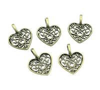 Heart Charms For Bead Stringing Works, 18x14mm, Antique Bronze Color, 40 Pieces