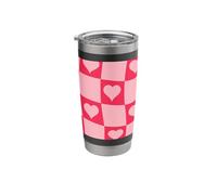 Heart Checkerboard Pattern Wavy Groovy Pink Red Stainless Steel Insulated Tumbler