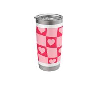 Heart Checkerboard Pattern Wavy Groovy Pink Red Stainless Steel Insulated Tumbler