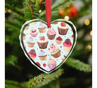 Heart Christmas Ornaments - Cupcake Pattern Crystal Glass Xmas Hanging Ornaments, Personalized Christmas Tree Pendant for Holiday Keepsake Gifts (3.5 Inch)