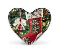 Heart Christmas Stocking Brooch Classic Mini Pin 1 Inch Aluminum Alloy Lapel Pin Personalized Button Badge for Backpack Hat Suit Jacket Clothing Decoration