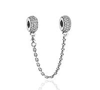 Heart Clasp Safety Chain Charm Authentic 925 Sterling Silver Clip Lock Stopper Charm Spacer Beads for Charms Bracelets (Crystal Safety Chain)