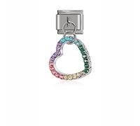 Heart Coloured Rhinestone Dangle Charm fits all classic 9mm Italian Style Charm Bracelet - UK stock