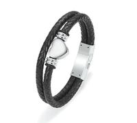Heart Cremation for Ashes Stainless Steel Urn Memorial Jewelry Braided Leather Wristband Bangle Keepsake for Women Men-Silver-20cm