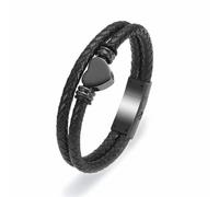 Heart Cremation for Ashes Stainless Steel Urn Memorial Jewelry Braided Leather Wristband Bangle Keepsake for Women Men-Black-20cm