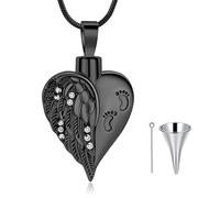 Heart Cremation Jewelry Angel Wing Urn Necklace for Ashes Footprint Pendant Ashes Jewelry for Women Men Keepsake Memorial Locket Ashes Holder