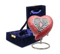 Heart Cremation Urn for Ashes Pink Heart with Angel Wing Design - Small Keepsake Memorial Urn for Human or Pet Remains - Mini Ash Holder with Velvet Display Box and Stand - NORSE'S TRADECRAFT