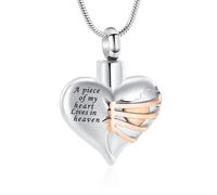 Heart Cremation Urn Necklace Pendant for Human Ashes - A Piece of My Heart Lives in Heaven Memorial Keepsakes Cremation Jewelry