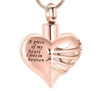Heart Cremation Urn Necklace Pendant for Human Ashes - A Piece of My Heart Lives in Heaven Memorial Keepsakes Cremation Jewelry