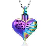 Heart Cremation Urn Necklace Pendant for Human Ashes - A Piece of My Heart Lives in Heaven Memorial Keepsakes Cremation Jewelry