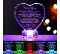 Heart Crystal Night Light for Mom Gifts from Daughter Son, Engraved Keepsake Night Light Gifts for Mom's Birthday Christmas Mother's Day Thanksgiving (Mom)