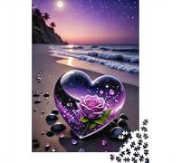 Heart Crystal Purple Rose 1000 Piece Jigsaw Puzzle Jigsaw Puzzle for Adults Night Beach 1000 Pieces Puzzle Game Relax Decor Gift 70x50cm/1000pcs