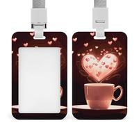 Heart Cup Id Badge Holder with Lanyard, Clear Vertical Card Protector Waterproof, Breakaway Safety Neck Strap, Heavy Duty Name Tag Holder for Nurse Teacher Officer Staff Women Men