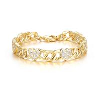 Heart Curb Bracelet for Kids - 18K Real Gold Plating with Luxury Finish and Detailing - Gold Diamond Cut Pattern Belcher Bracelet (Length: 6 Inches & Link Width: 7mm) - Bling King London