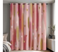 Heart Curtains Eyelet, Pink Brush Stroke Blackout Curtains for Bedroom Living Room, Thermal Window Drapes Home Decor 52x90 Inch 2 Panels