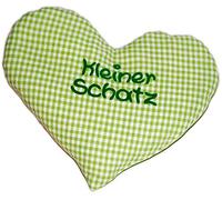 Heart Cushion "Little Treasure" Green Checked, Rapeseed Cushion for Warming, Personalised, Baby Gift, Warming Cushion for Birth, Christening Gift