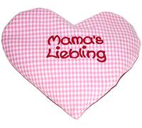 Heart Cushion "Mama's Favour" Pink Checked for Boys and Girls as a Baby Gift for Birth, Christening Gift or Christmas for a 2 3 4 Months - Fun Ideas for Grandma, Dad or Parents