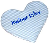 Heart Cushion with Saying Little Prince Light Blue Checked Rapeseed Cushion for Warming, Warming Cushion for Birth or Christening