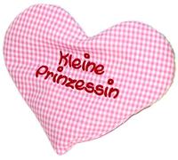 Heart Cushion with Saying Little Princess Pink Checked Rapeseed Cushion for Warming, Warming Pillow for Birth or Christening