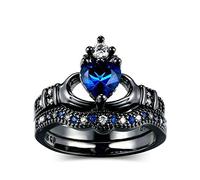 Heart Cut Black Bridal Crown Irish Claddagh Ring #8 Fashion