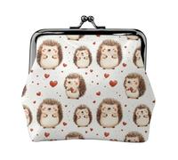 Heart Cute Hedgehog Print Coin Purse for Women, Kiss-lock Change Purse Wallets, Small PU Leather Coin Purses