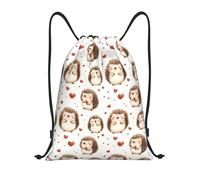 Heart Cute Hedgehog Print Unisex Pe Bag Durable Gym Sack Portable Drawstring Backpack For Beach Yoga Swim