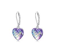 Heart Dangle Earrings 925 Sterling Silver Purple Mermaid Scale Heart Leverback Drop Earrings Hypoallergenic Christmas Birthday gifts for Women Girls Kids