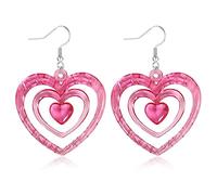 Heart Dangle Earrings for Women Summer Earrings for Women Hot Pink Heart Jewelry Brithday Gifts for Her Concert Outfits Cute Accessories Pink Stuff, L, Metal, No Gemstone