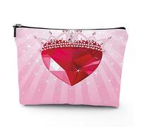 Heart Design,Makeup Bags Travel Makeup Bag,Red Love Heart with Cartoon Crown,for Women Large Cosmetic Bag Linen Makeup Organizer Toiletry Bags Purse Pouch,Pink Red,7x9in