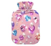 Heart Diamond Pattern Hot Water Bottle with Velvet Cover Hot Water Bag for Pain Relief 2L, Neck Cramps Shoulders Pain Relief, Hot Cold Pack
