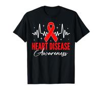 Heart Disease Awareness Day Warriors Red Ribbon Heartbeat T-Shirt