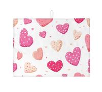 Heart Dish Drying Mats for Kitchen Counter, Peach Polka Dot and Solid Heart Absorbent Mat, Valentine'S Day Microfiber Drying Pad for Coffee Bar Protector 18x24 Inch